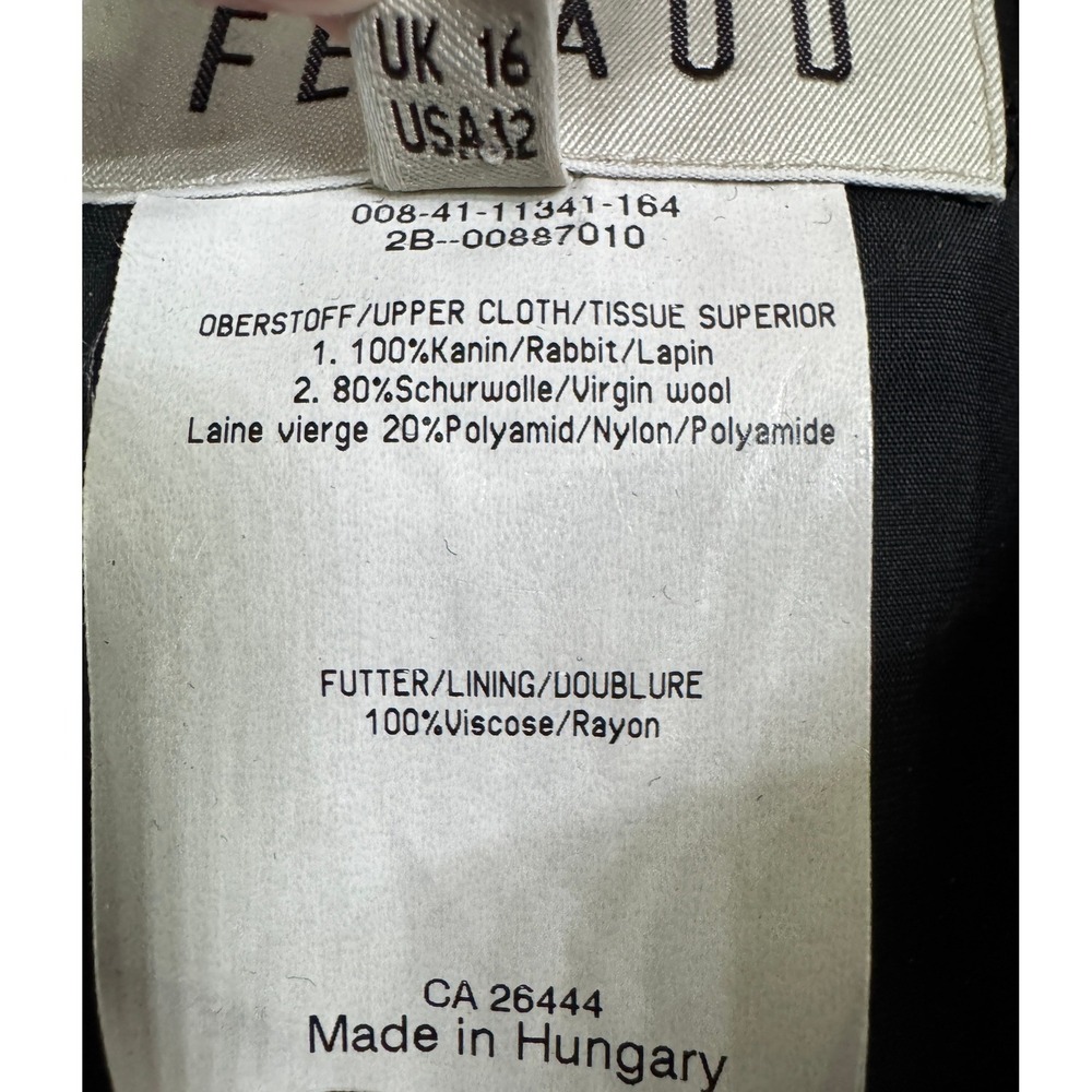Vintage Feraud Black Wool Coat 12 Mock Neck Longline Seamed Button Front Hungary - Picture 5 of 8